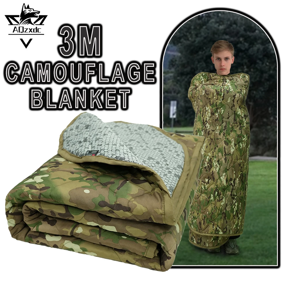 

Tactical 3M CamouflageBlanket Multifunctional Nap Blanket Button Picnic Quilted Camping Quilt Graphene Outdoor Camping Supplies