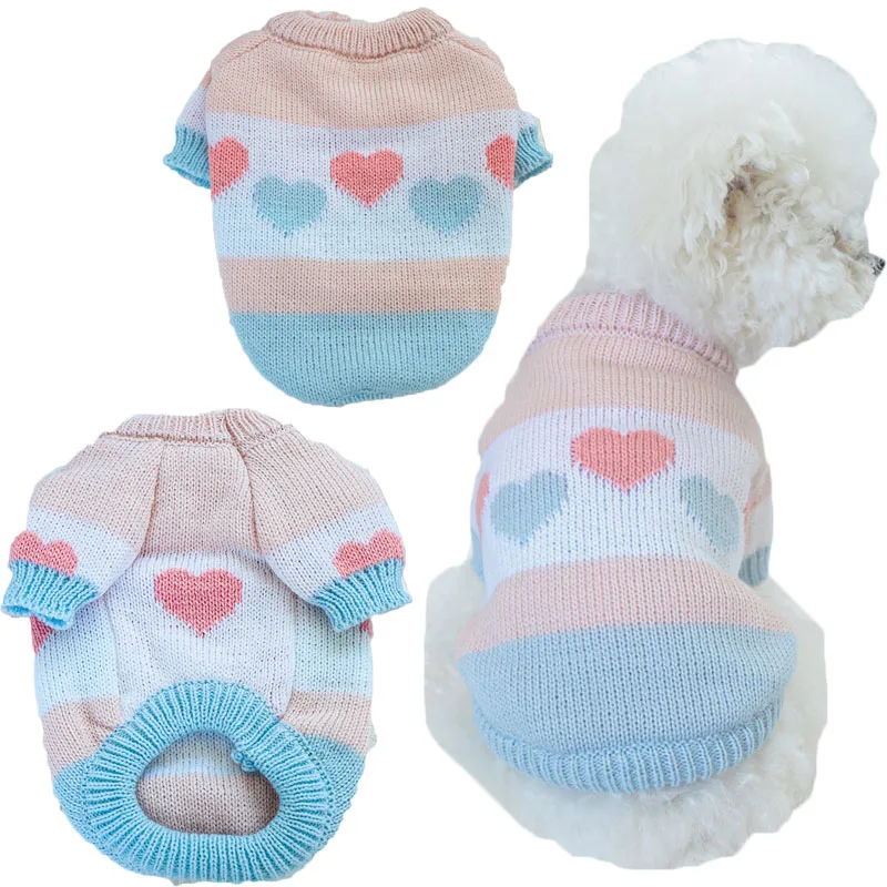 

Dog Clothes Sweater Winter Blue Pink Pullover Pet Jumper Coat Knitted Pet Clothing For Small Dogs Yorkie Puppy Kitten Sweaters L