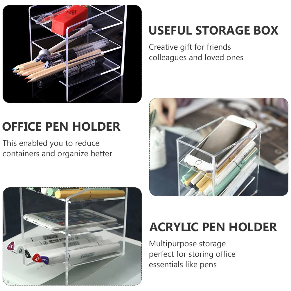 1 قطعة حامل قلم منظم مكتب حاوية سطح المكتب الاكريليك لمكتب اللوازم المدرسية تخزين مقلمة صندوق أدوات مكتب أشتات