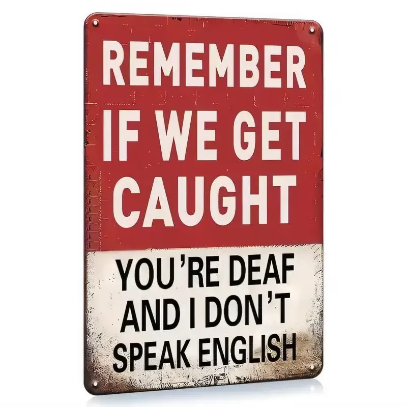 Vintage Iron Metal Sign with Humorous Caught Quote, Red & White Retro Wall Art for Home Bar Cafe Decor - Iron Material, Funny