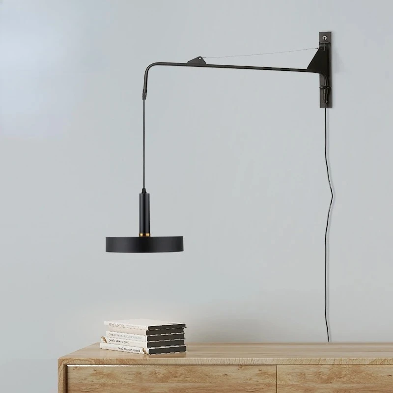 American Industrial Telescopic Swing Arm Wall Lamp Long Pole Gold/black Wall Mounted Sconces Restaurant Homestay Living Room Bar