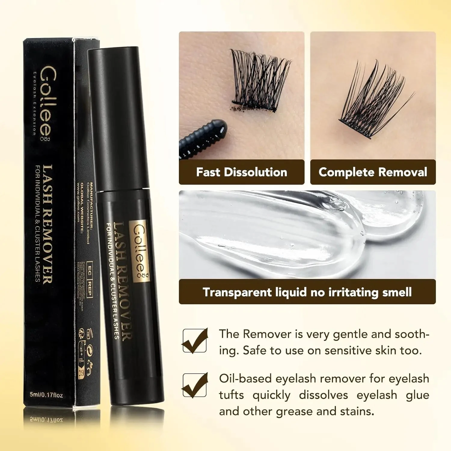 กาวติดขนตาปลอม Gollee แบบติดเอง ติดทนนาน 48 ชั่วโมง กันน้ำ  สำหรับขนตาแบบกลุ่ม  2in1  ติดและลอกกาวในขั้นตอนเดียว