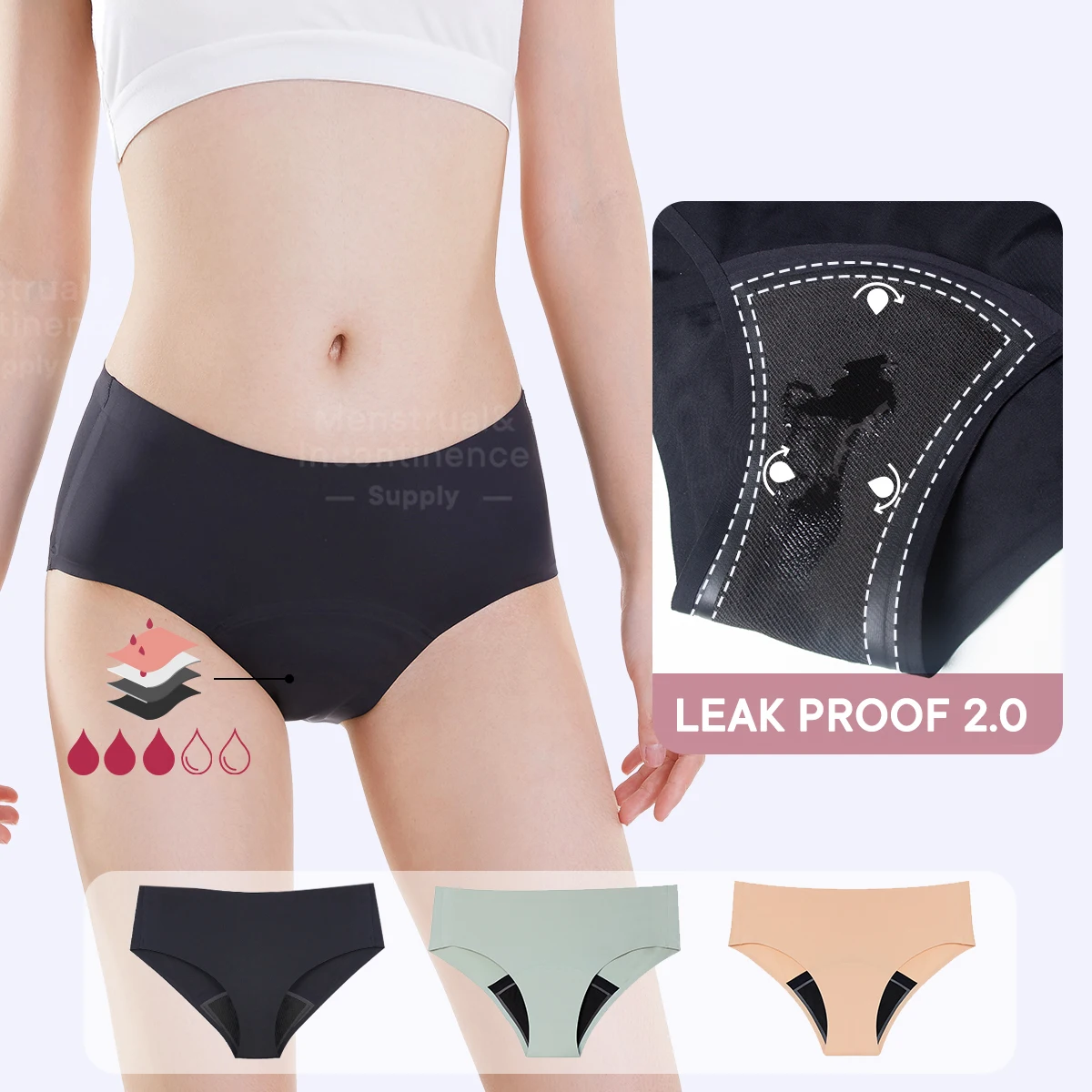

Seamless 4-Layer Menstrual Panties Mid-brief Breathable Reusable Leakproof Underwear for Women Fast Absorption