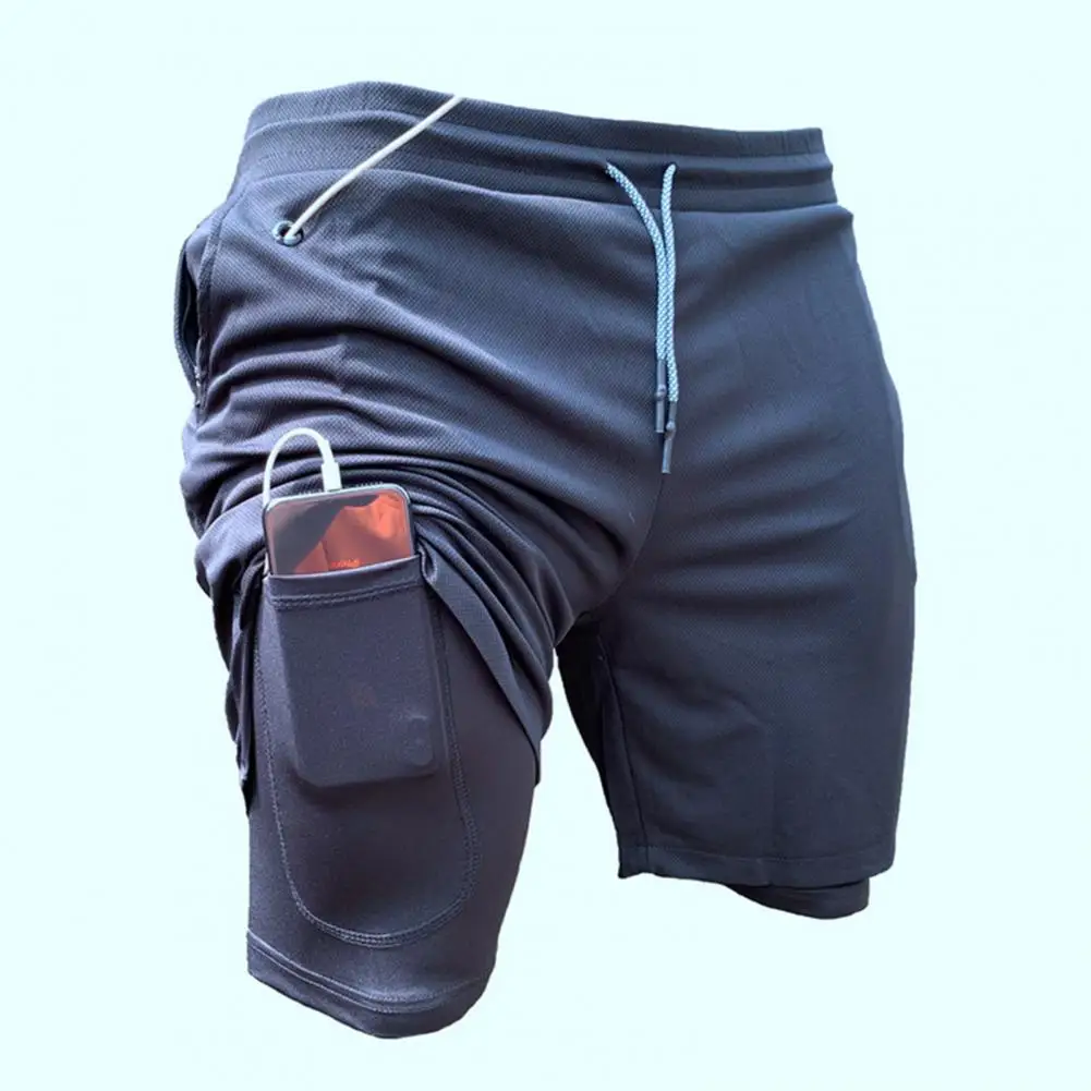 Running Shorts Double Layer Fake Two Piece Men Shorts Drawstring Gym Shorts Fitness Men Jogger Sports Shorts Workout Short Pants