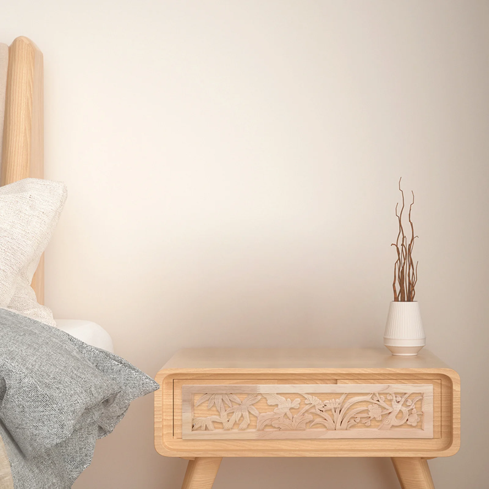 

Chinese Wooden Carved Headboard Cabinet Handmade Flower Carving Applique Wood Onlay Trim For Diy Furniture Decoration