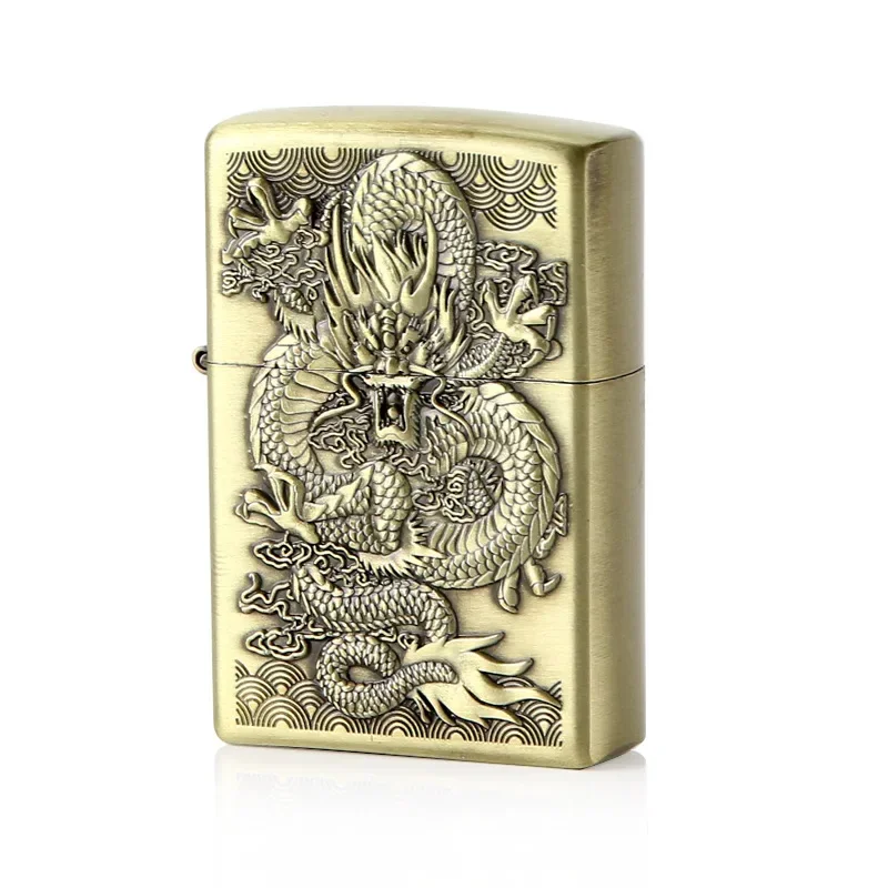 New Relief Dragon Retro Kerosene Lighter Creative Metal Windproof Lighter Portable Outdoor Cigar Old-Fashioned Kerosene Lighter