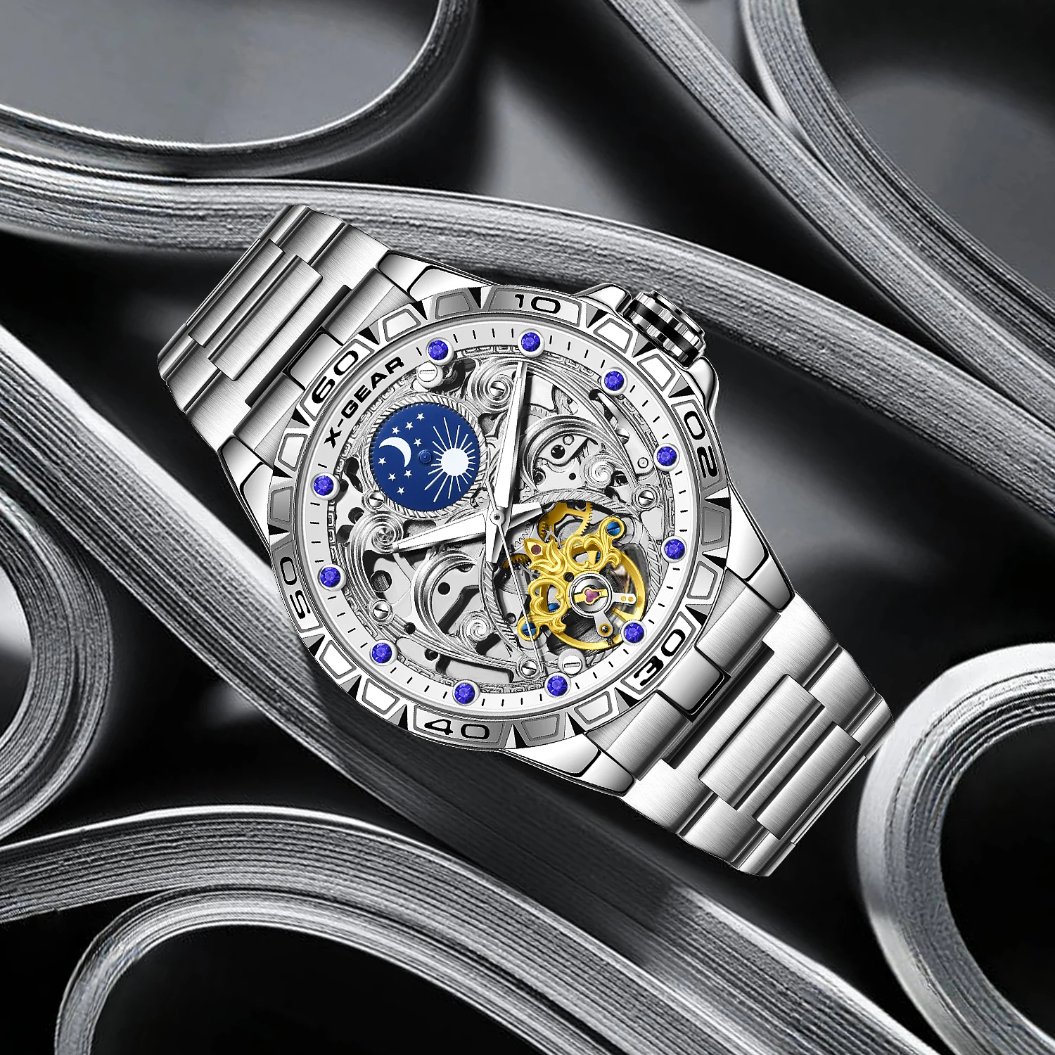 X-GEAR Official Authentic Men's Watch – Skeleton Flying Tourbillon, Luminous, Waterproof, Automatic Mechanical Watch, Gift