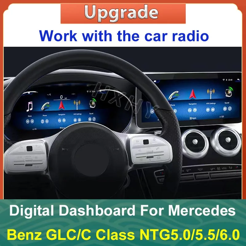 New LCD Car Digital Cluster Instrument CockPit Android 13 For Benz GLC/C Class W205 X205 2015-2020 Screen Speedmeter Dashboard