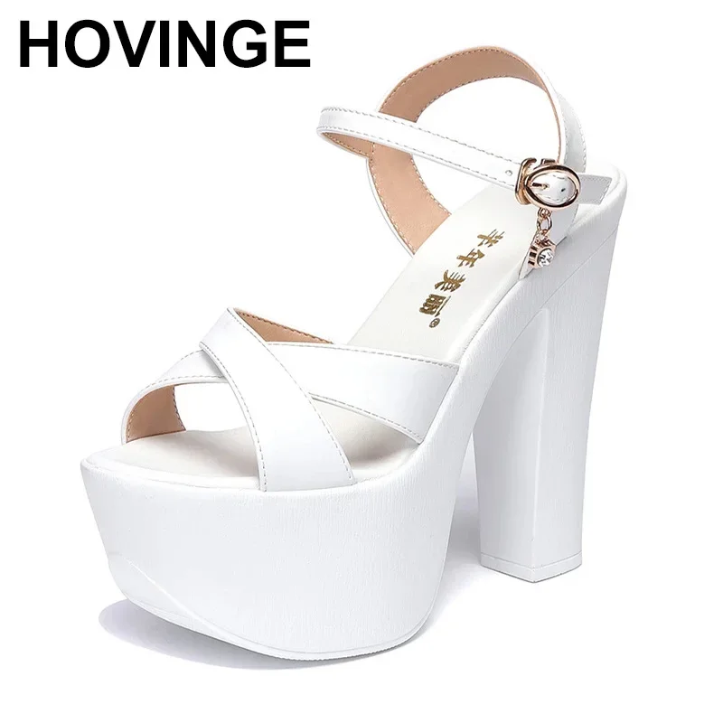 Maogu Thick Heel Sexy Leather Ladies Platform Sandals Elegant Very High Heels Sweet White Women\'s Sandal Luxury Heeled