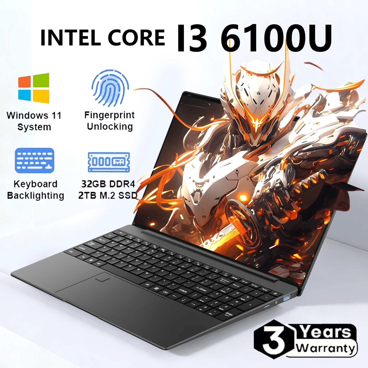 

15.6" Intel Core i3 6100U Laptop Computer Windows 11 Pro 32GB RAM 512GB 1TB 2TB SSD Portable Notebook PC Office Study Laptops