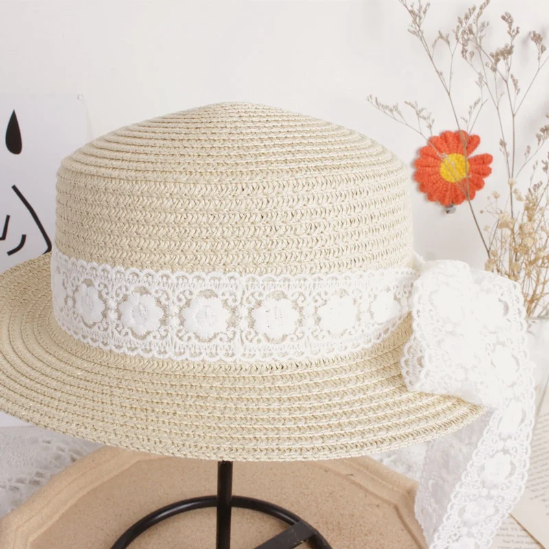 Fashion Baby Panama Straw Hat Woven Hat Sun Protection Lace Cap Kids Girls Princess Collapsible Beach Cute Infant Bucket Hats