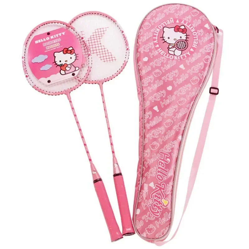 Hello Kitty śliczne kawaii anime peryferyjny zestaw rakiet do badmintona kreatywny trwały ultralekki podwójny rakieta sportowy prezent do badmintona