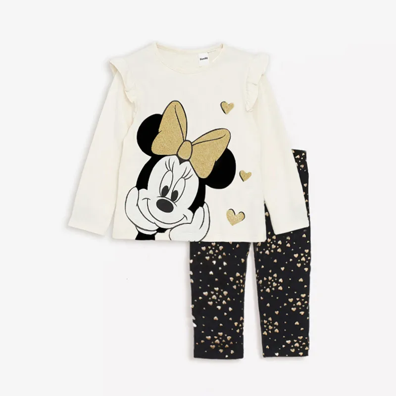 Disney Minnie Printed Baby Sets Spring Cotton Long Sleeve Top +Leggings 2Pcs Autumn Toddler Girl Clothing