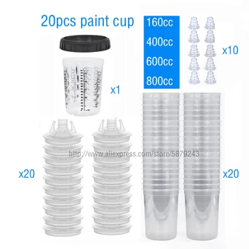 20pcs paint cups spray gun paint mixing cup spray gun tank No Clea tank 165/400/600/800ml disposable paint cup type H/O quick cup