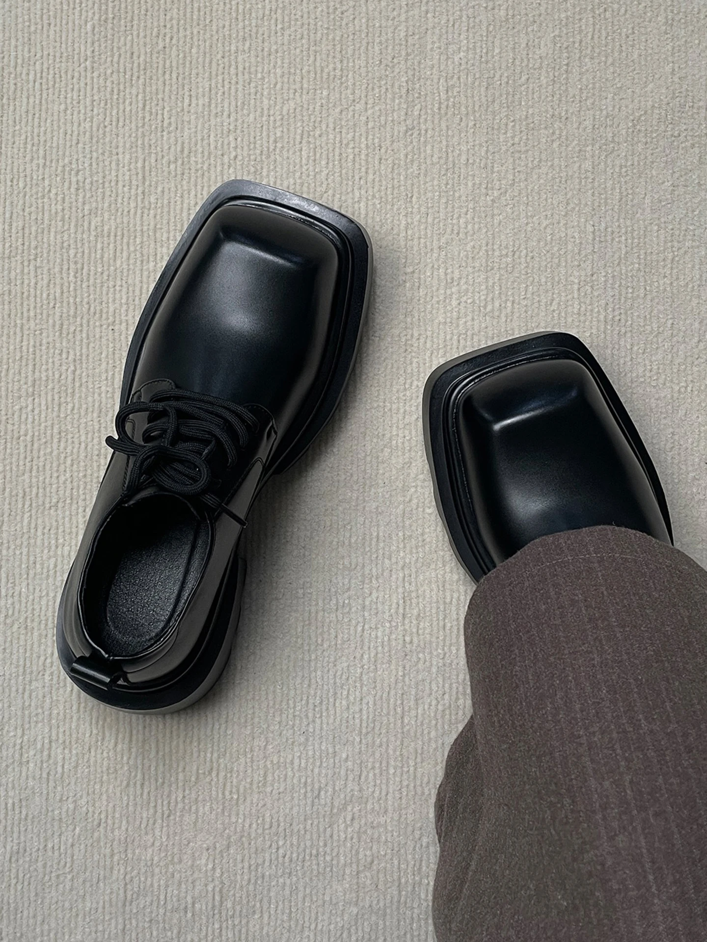 Men's Casual Oxford Shoes Thick Bottom Heightening Full Black Business British Style Leisure Suit Square Head  Shoes