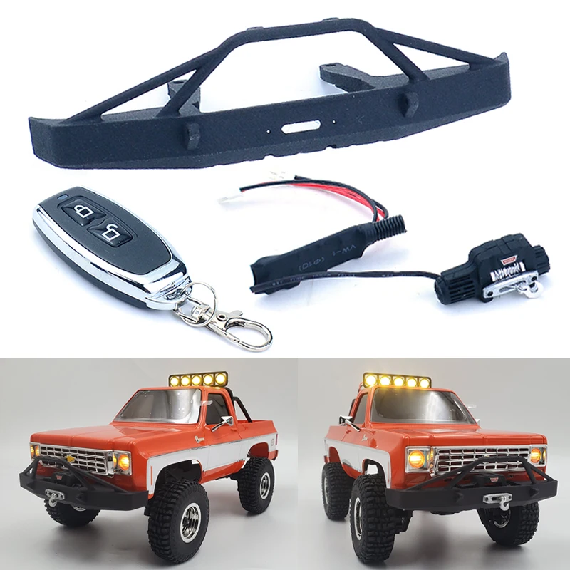 FMS Simulation Front Bumper Electric Winch and Controller for 1/24 RC Crawler Car FMS FCX24 Chevrolet K5 Pickup Truck Upgrade