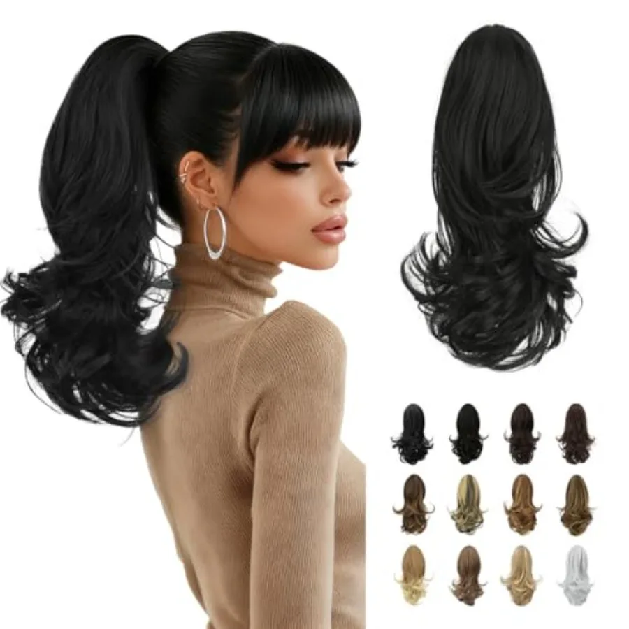 وصلة شعر بمشبك على شكل ذيل حصان طويل مجعد للنساء مع قطعة شعر صناعية ذات مظهر طبيعي مثالية للارتداء اليومي الخاص