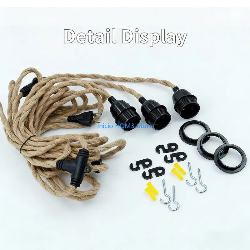 A5YD E27 Extension Hanging Lamp Cable Pendant Light Cord with Twisted Rope