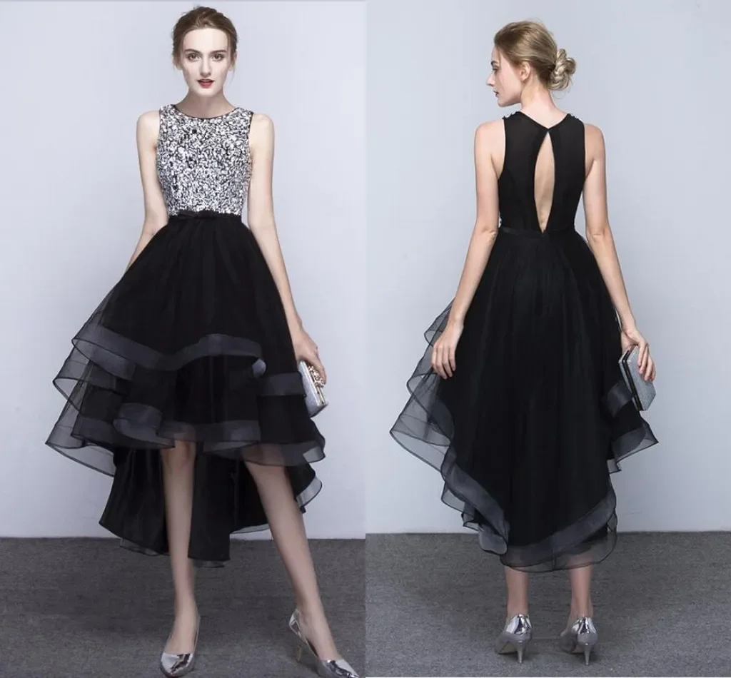 New Black Evening Dresses Noble Fashion Spring And Autumn Before And After Long Short Hand-Made Bead Club Party Dresses