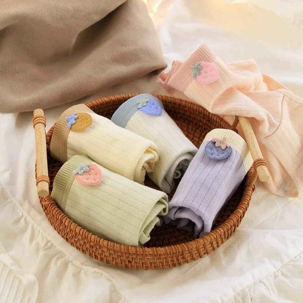 

5 шт. эластичных хлопковых трусиков с милым клубничным принтом, дышащие, мягкие, женское нижнее белье для девочек