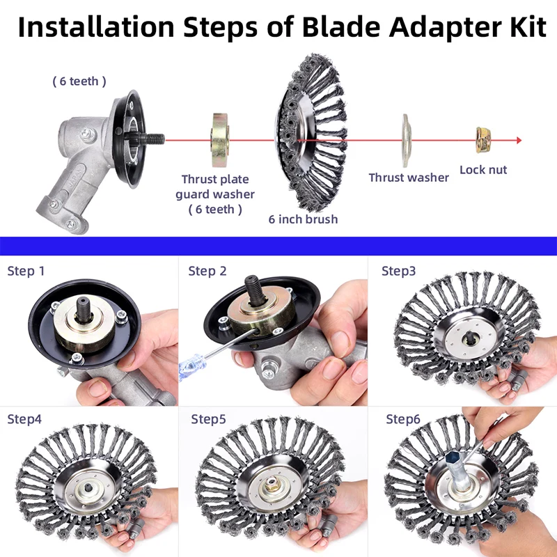 قطعة واحدة من ملحقات تشذيب الأعشاب العالمية - رأس حراثة دوار من الفولاذ مع 4 مجموعات محول هيكل معدني متين للحديقة الخفيفة #6