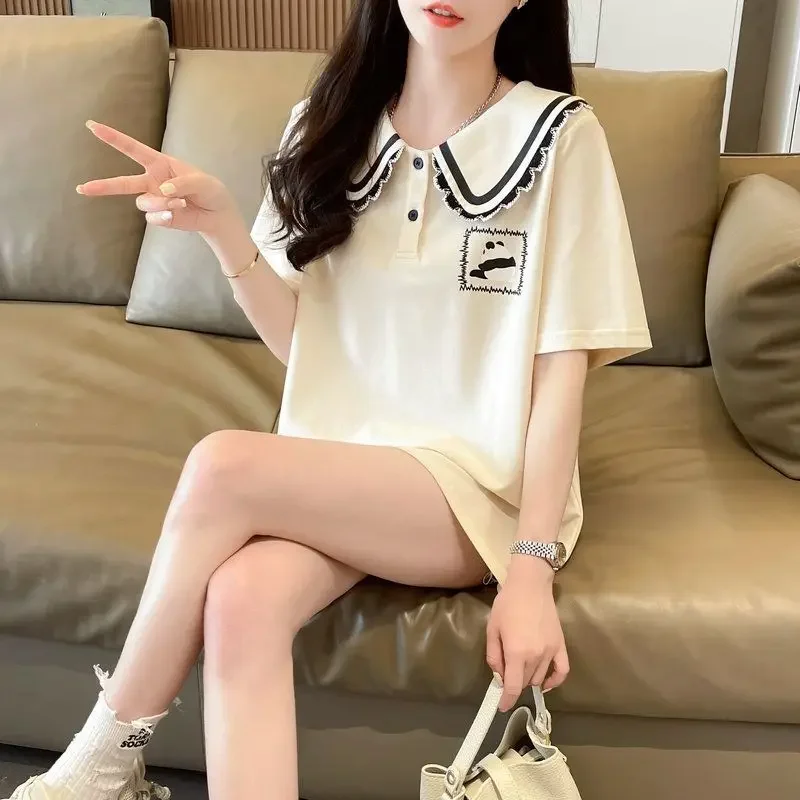 

Graphic Woman Tshirt Summer Outfit Polo Neck T Shirt for Women Pretty in Trend 2025 Pulovers Fashion Korean Clothing Style Y2k