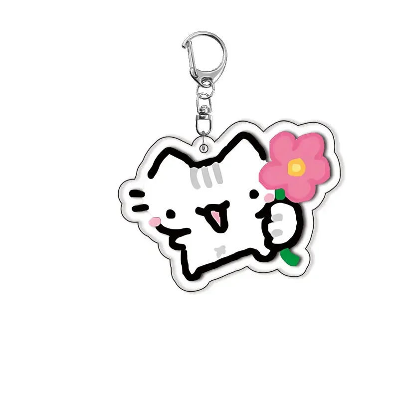 الكرتون الفراولة القط كيرينغ حقيبة مفتاح سلسلة Kawaii القط الصغير مع زهرة سلاسل المفاتيح مجوهرات اكسسوارات المشجعين الأصدقاء الهدايا #6