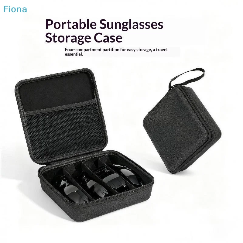 ✔4/5/6/7/8 Compartments Adjustable Glasses Organizer,Portable Black Storage Bag Case For Travel, Sturdy Dividers Eyewear Box