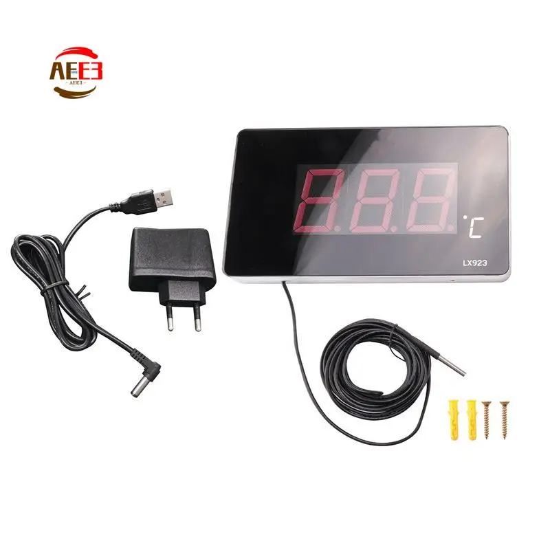AEE3-Pool Thermometer With LED Display And Waterproof Probe Thermometer For Water Fish Tank Outdoor Temperature Meter EU Plug
