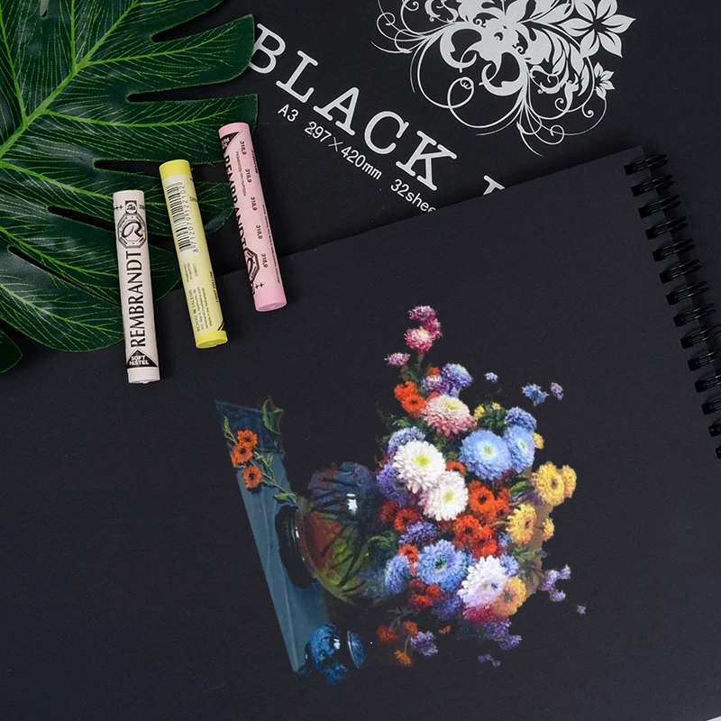 32 Sheets A4/A5 Black Paper Sketch Drawing Pad 120GSM Spiral Bound Sketchbook for Colored Pencils, Graphite, Charcoal, Pastels