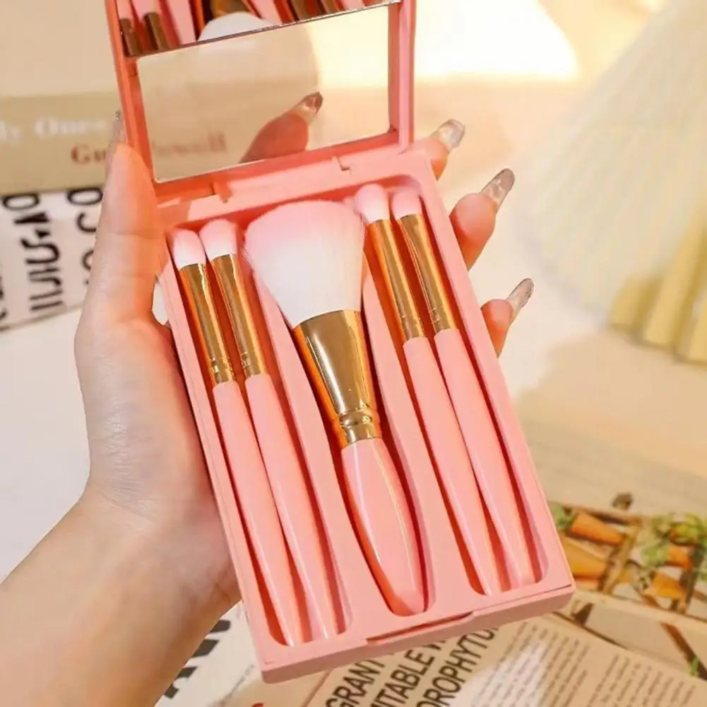 Women Makeup Brushes Professional Women's Makeup Brush Kit with Mirror Storage Box 5 Piece Set for Eye Shadow Blush Application