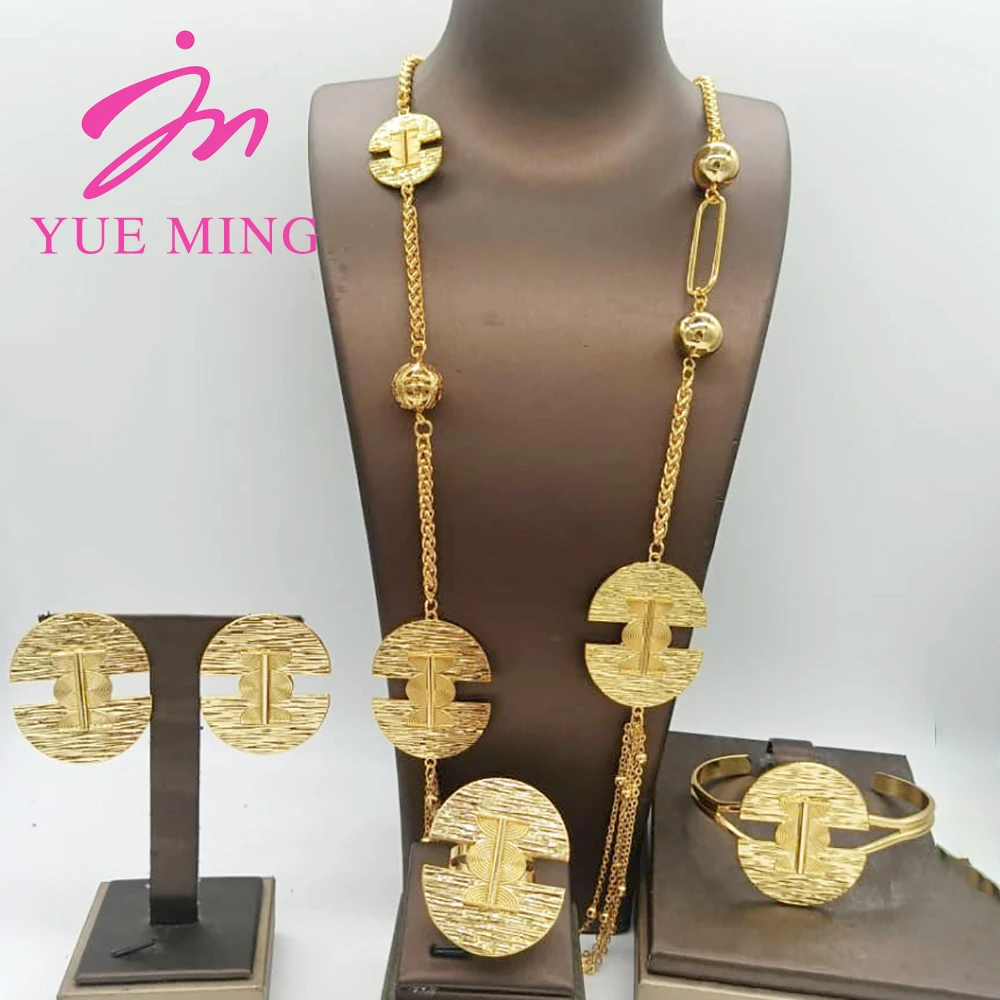 Women's Five Layer Trendy Long Chain Necklace Cuff Bangle Set