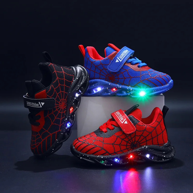 

Sneakers Kids Shoes Woven Mesh Cobweb Sport Breathable Running Shoes for Age 1-6 Boys Girls LED Luminous Sensor Toddler Shoe