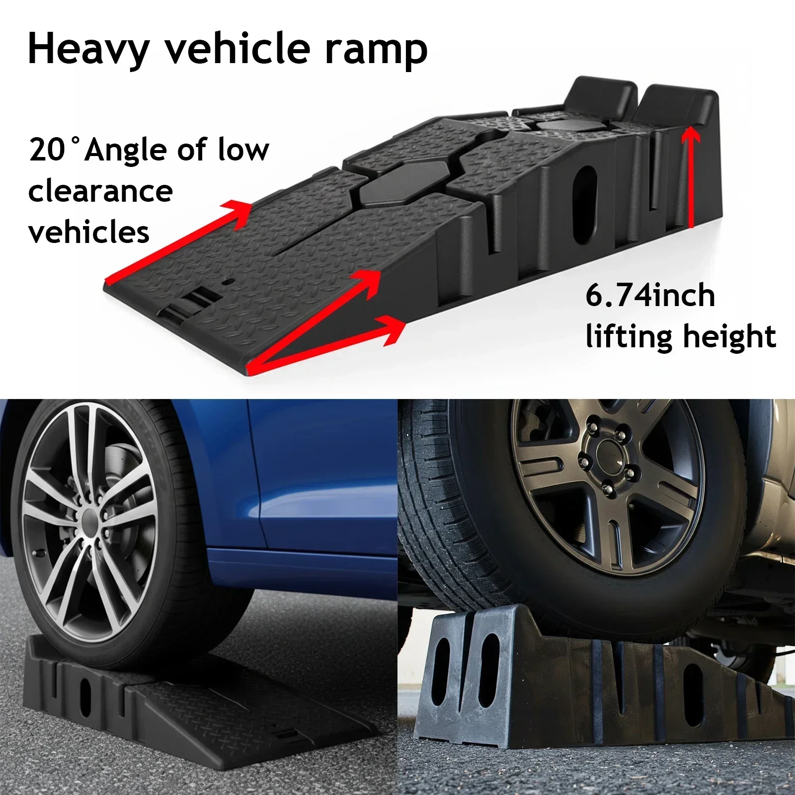 Black 2500kg Heavy-Duty Car Ramps Long Anti-Slip Work Ramps for Oil Change And Car Repair Maintenance Lift Tools Set