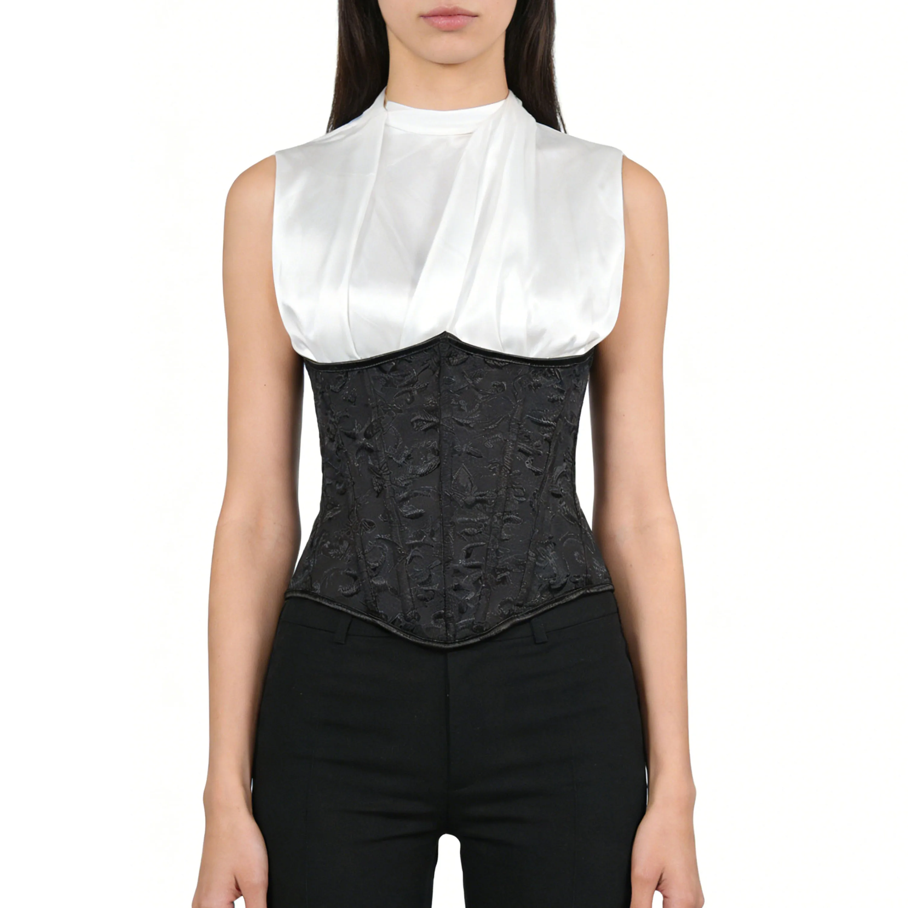 

Женский винтажный готический корсет с широким поясом, черный, на спине, с боковой молнией, сексуальный модный жаккардовый пояс на талии