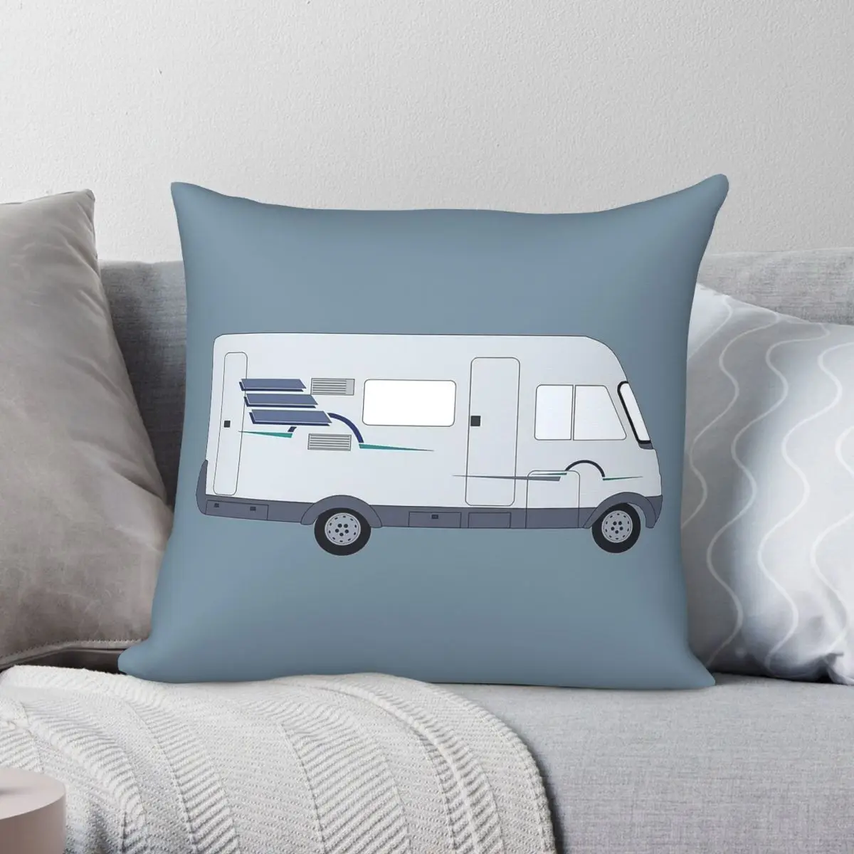 Hymer Motorhome Cartoon Square Pillowcase Polyester Linen Velvet Pattern Zip Decorative Car Cushion Case