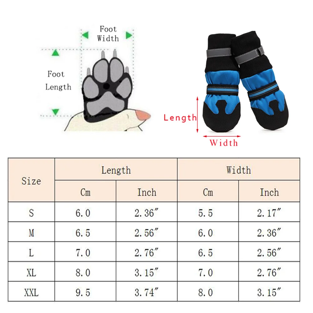 Winter Big Dog Ankle Boots 4Pcs Waterproof Reflective Pet Casual Shoes Soft Rubber Non Slip Sole with Cotton Lining