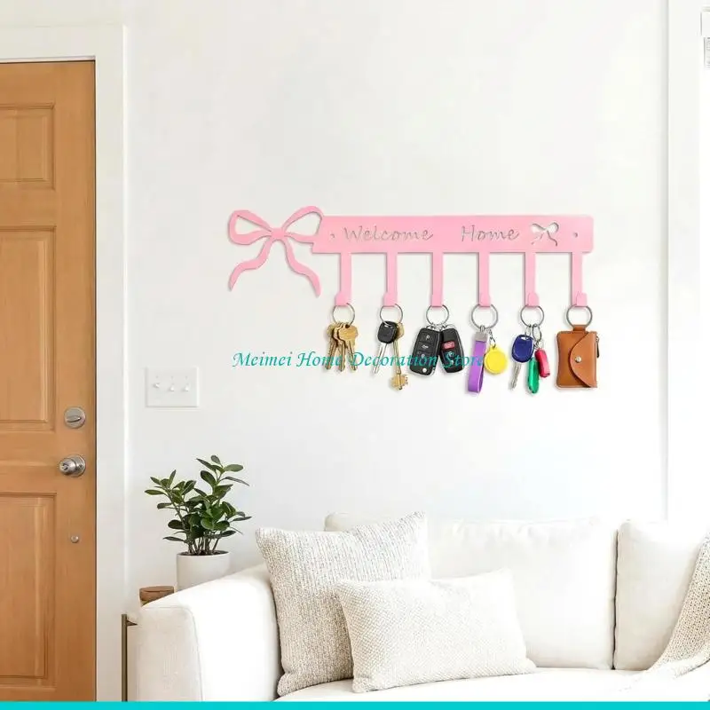 H7BF Practical Metal Wall Mount Hook For Coat Bags Hats Pink Butterfly Shaped Hanger