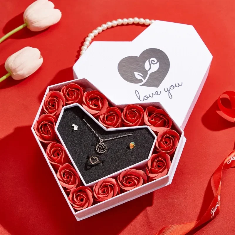 Boîte-cadeau romantique en forme de cœur pour bijoux, boîtes d'emballage pour bouquet de fleurs, cadeau pour la fête des Léons