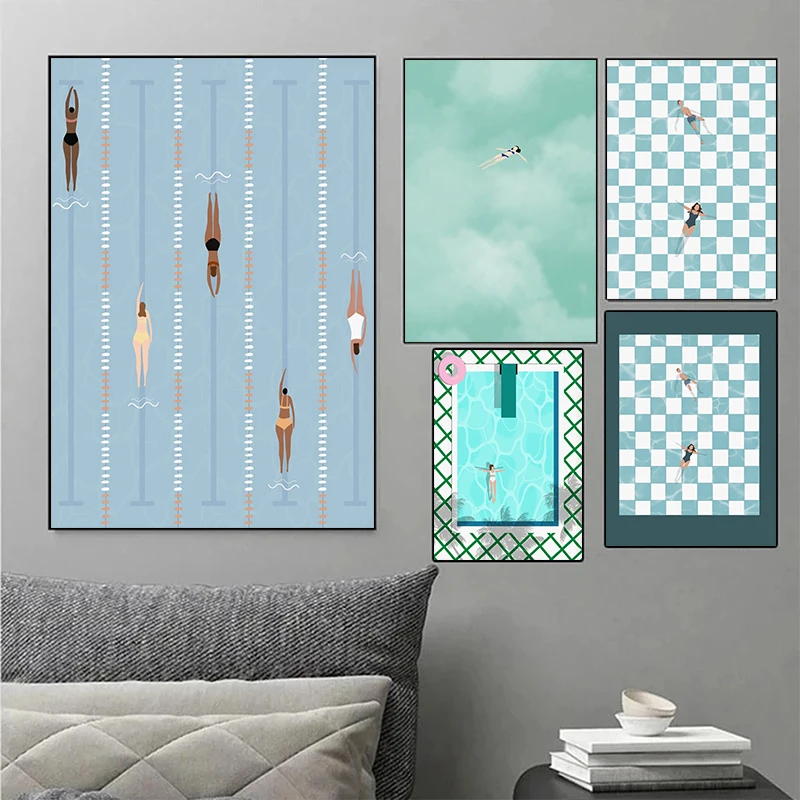 1pc frameless Canvas Painting Summer Swimming Pool Party Atmosphere Beach Ocean Boat Wall Art Prints Nordic Poster Canvas Painti