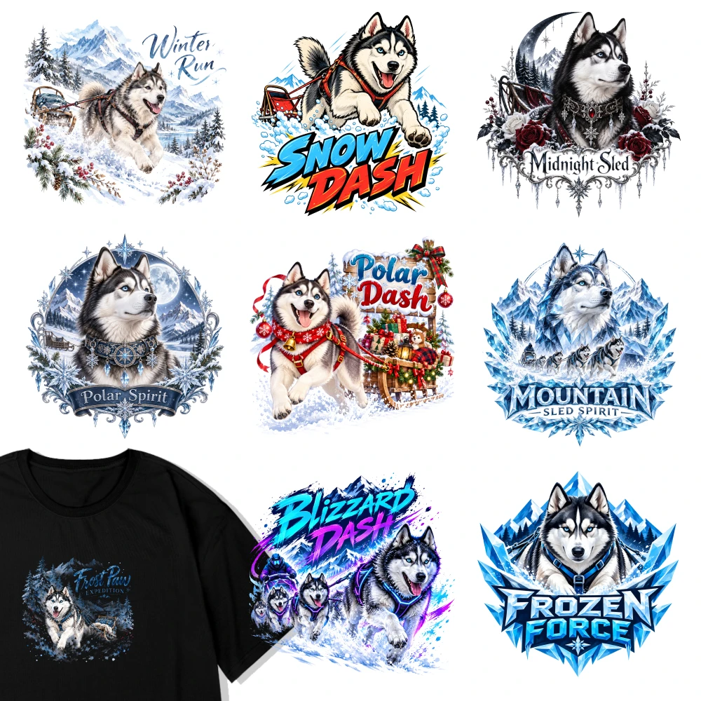 9 Pcs Winter Snow Sled Polar Iron on Heat Transfer Stickers Washable for T-shirts Jeans Backpacks Hats Pillows