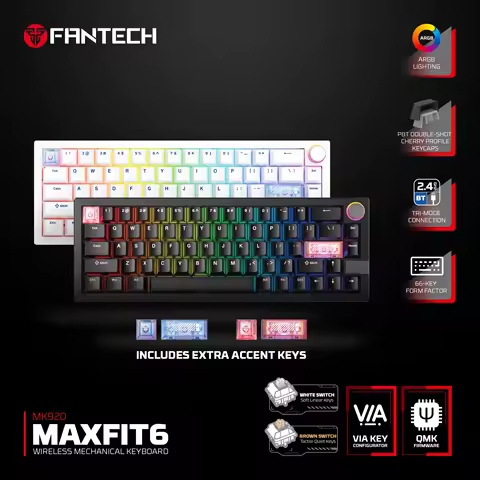 FANTECH MK920 VIA/Qmk Hot-Swap Mechanical Keyboard 3-Mode 2.4G Bluetooth Wireless Gasket Customization Gaming keyboard For PC