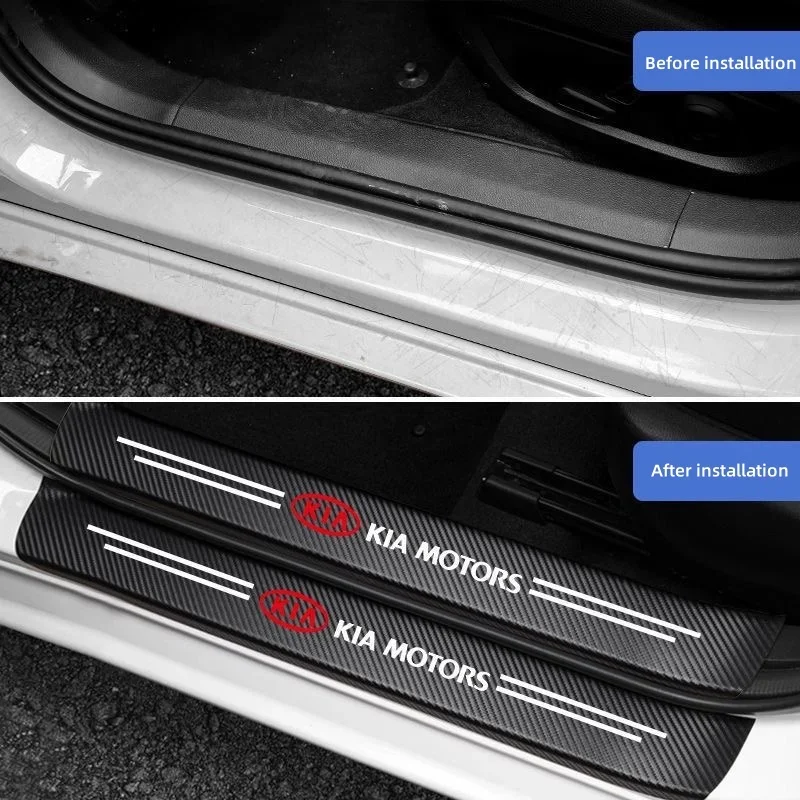 

Car threshold protection sticker KIA Stinger Seltos K5 Rio Sorento CeedForte logo car threshold strip carbon fiber accessories.