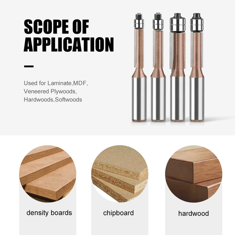 12 مللي متر 1/4in عرقوب مزدوجة تحمل فلوش تقليم بت راوتر بت المهنية النجارة قاطعة المطحنة ل الخشب بت مطحنة الوجه #3