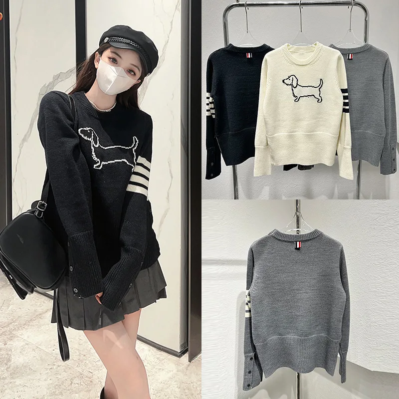 

Fashion Brand High Quality Autumn Winter Sweater Preppy Cartoon Puppy Jacquard Sweater Women's Loose Casual Knitted Jumper Trend