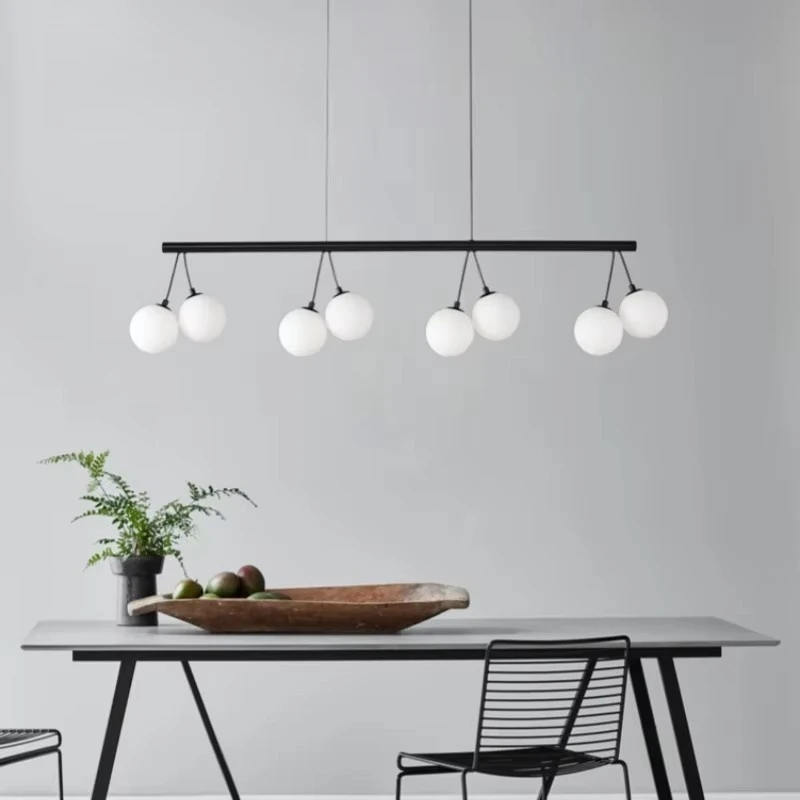 Designer Style Simple Model Room Japanese Tea Room Study Restaurant Lamp Long Strip Magic Bean Spherical Glass Ball Chandelier