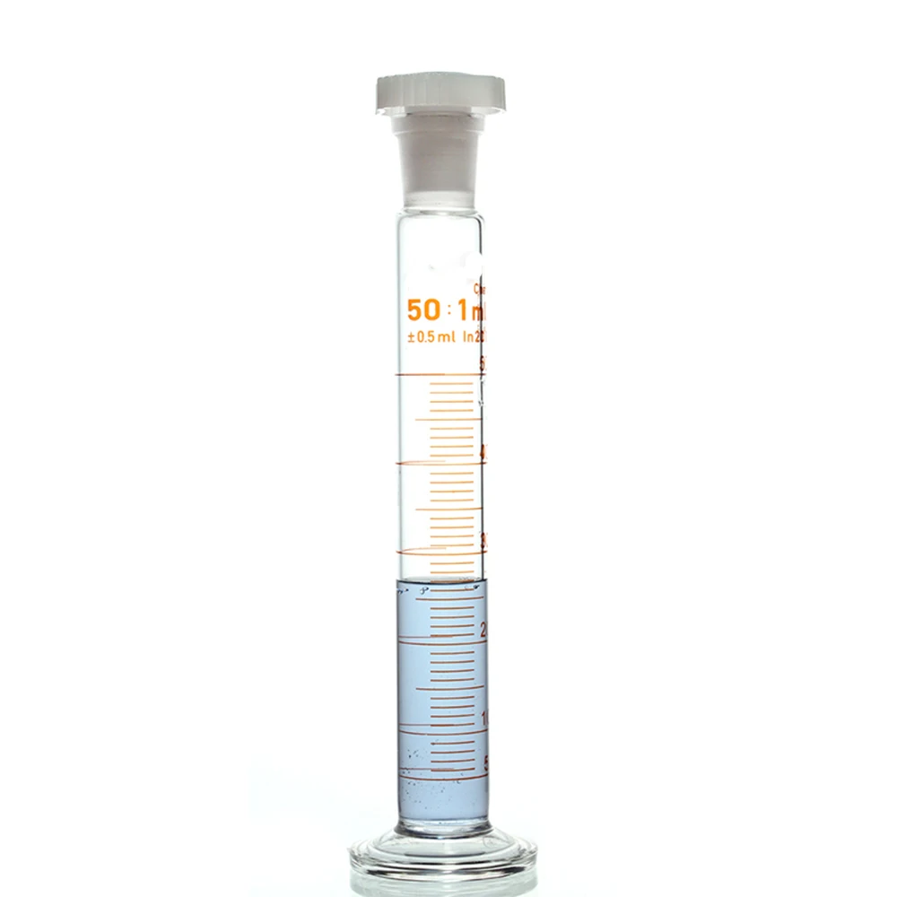 50ml Graduated Labrotary Glass Liquid Mearsuring Cylinder with plastic stopper