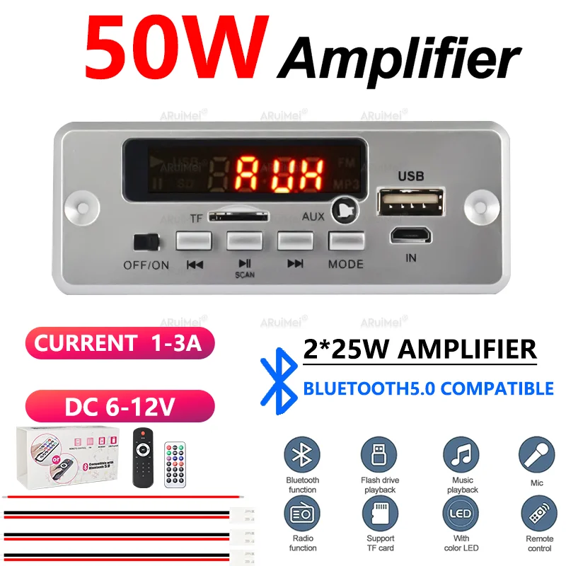 2x25W Complete Stereo Amplifier Kit with Case & Remote DC 6-12V for Car Home Audio FiiO Ampero II DIY Speaker Subwoofer Board