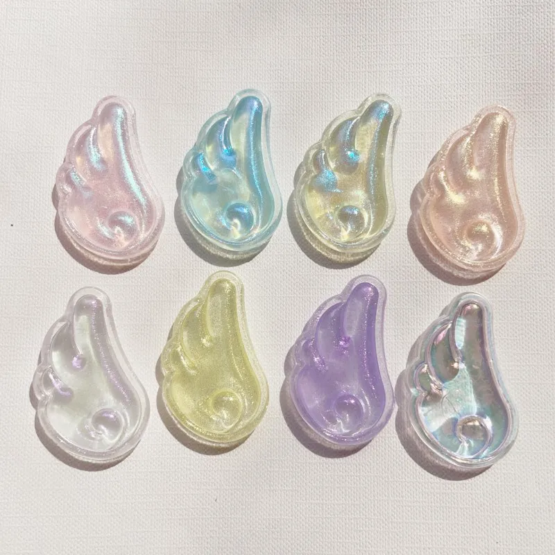 50PCS Pearl Dream Sparkling Powder Acrylic Double sided Angel Wings Resin DIY Hair Accessories Hole Shoes Phone Case