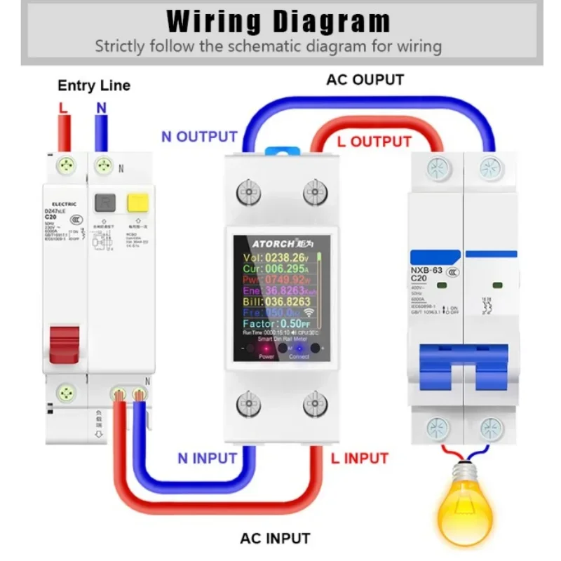 GR2PWS Smart Electricity Meter Tuya WiFi Din Rail Power Energy Meter AC50-320V Digital Display Monitor Voltage Curve Ammeter